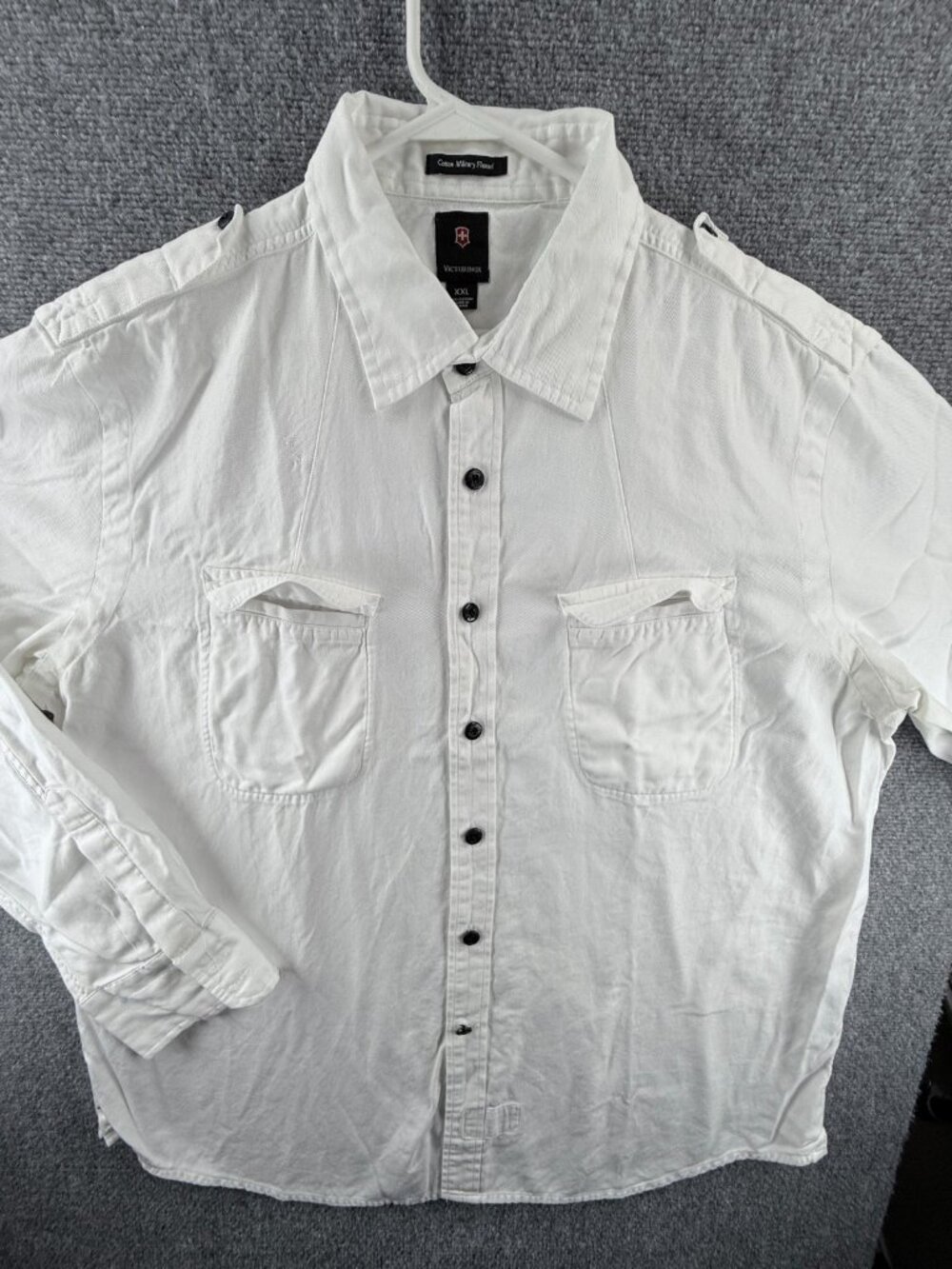 Victorinox 2XL Button Up Shirt Men White Cotton Military Flannel Twill Pockets